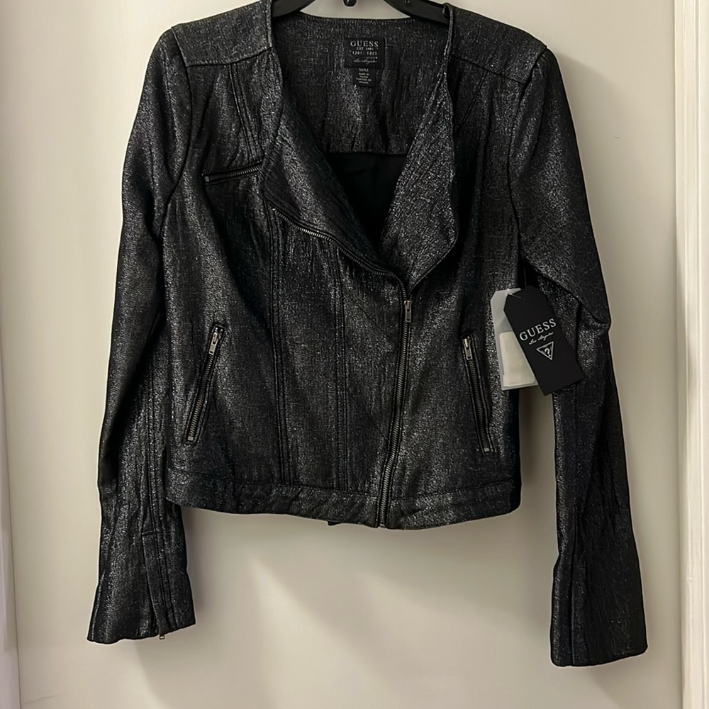 NWT Guess collarless moto jacket size M